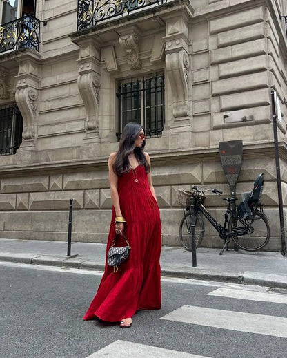 Robe longue marron chic a bretelles