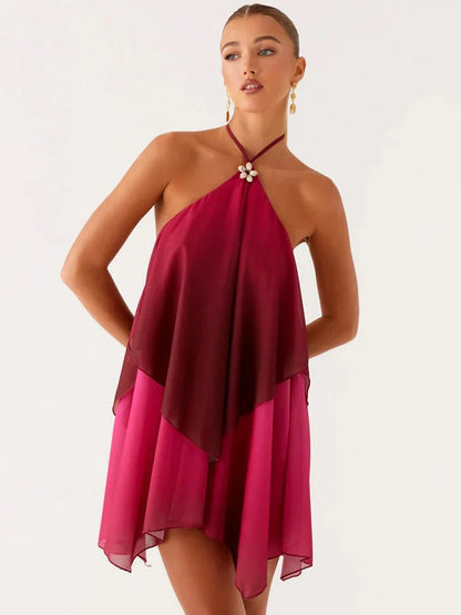 Robe courte chic rose dégradé à volants