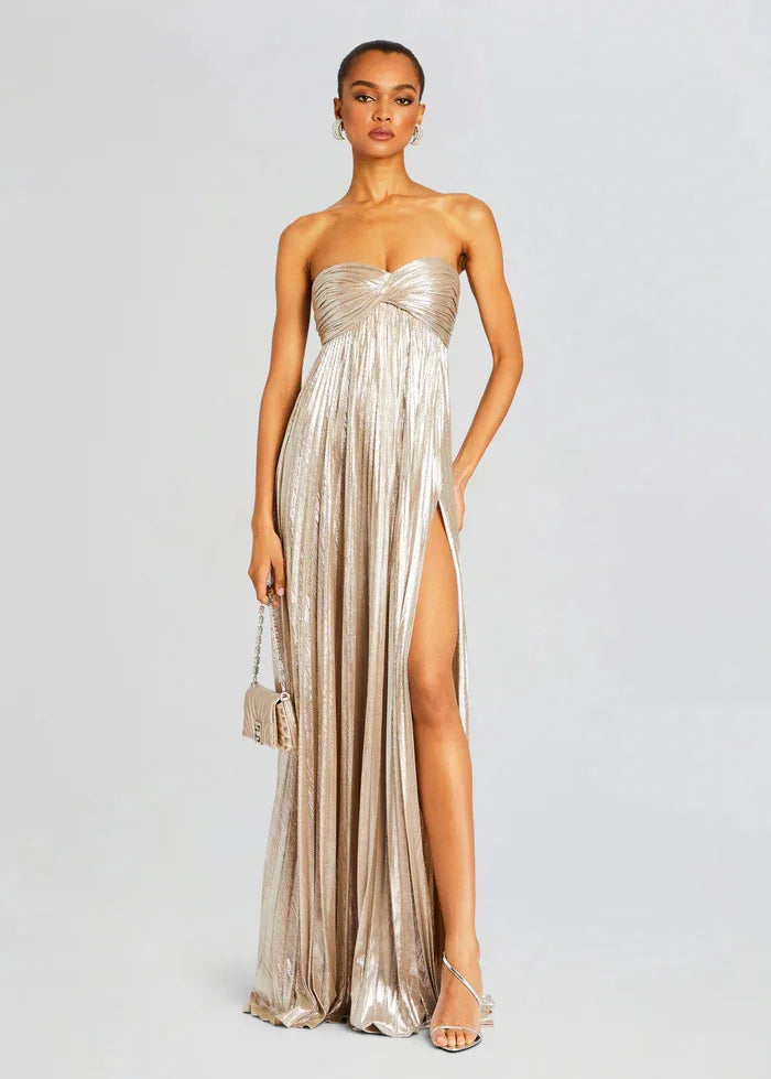 Robe bustier chic dorée brillante