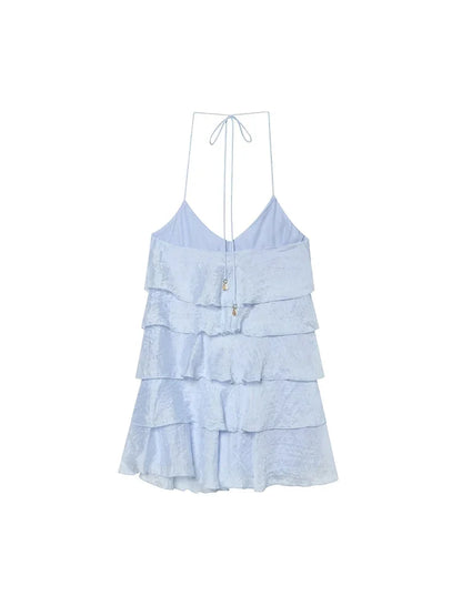 Robe à volants dos nu bleue