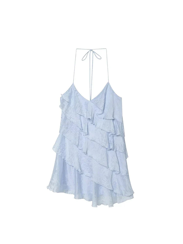 Robe à volants dos nu bleue