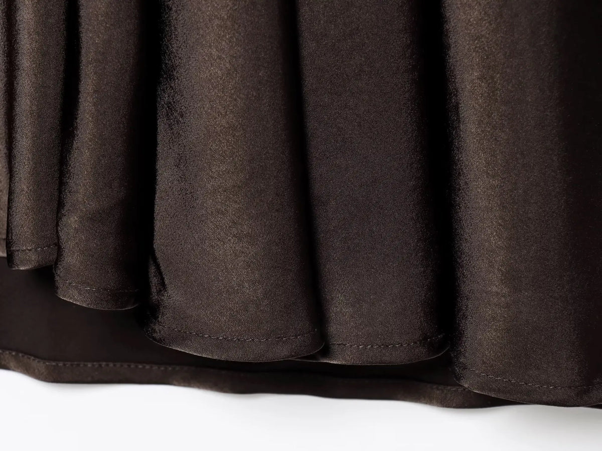 Robe longue marron satin pour femme au dos nu