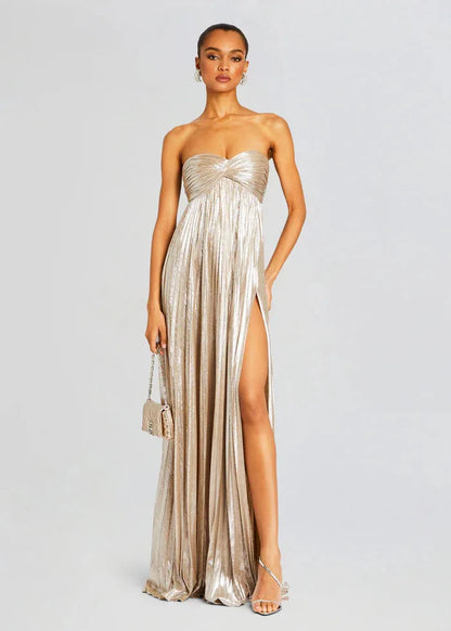 Robe bustier chic dorée brillante