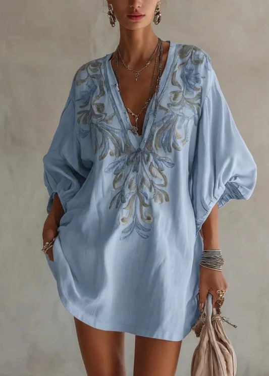 Robe à manches lanternes et broderie