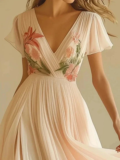Robe en mousseline beige bohème chic