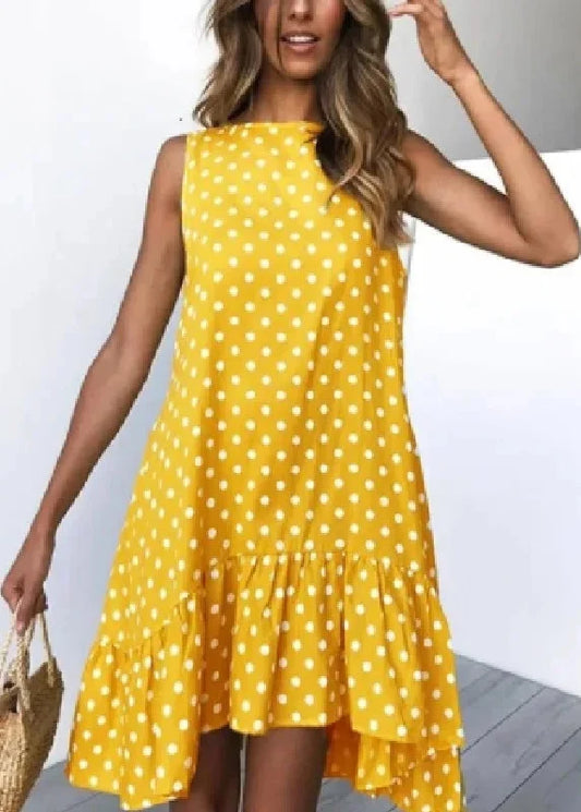 Robe d'été à pois jaune bohème