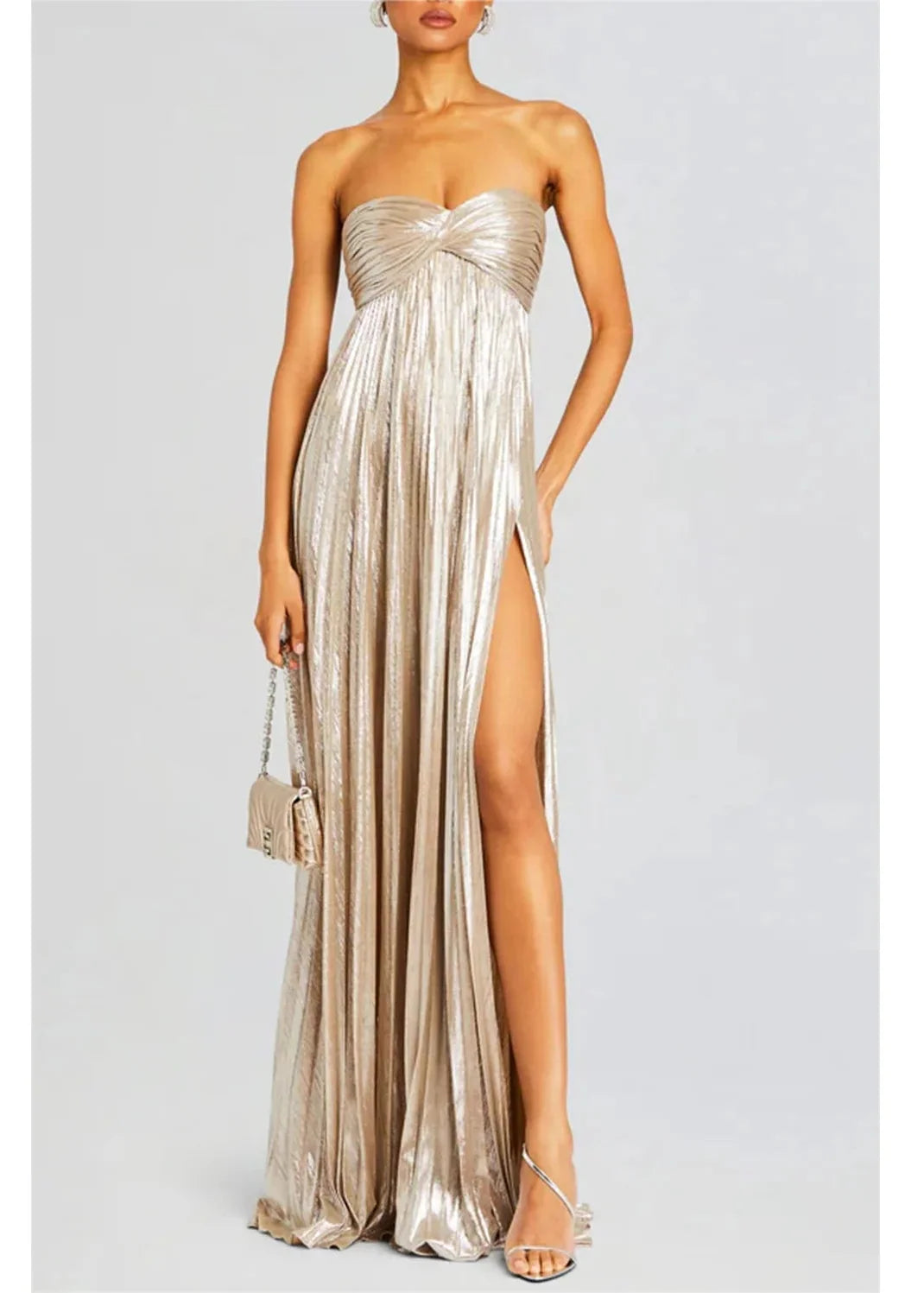 Robe bustier chic dorée brillante