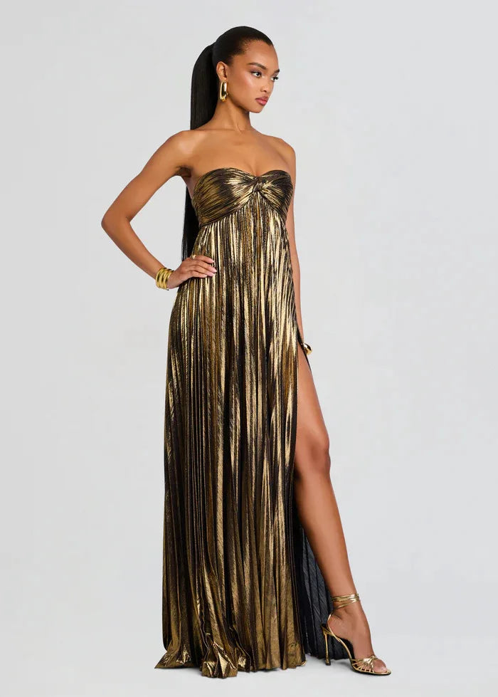 Robe bustier chic dorée brillante