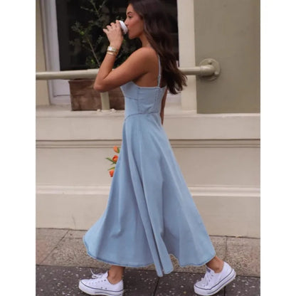 Robe fluide longue bleue