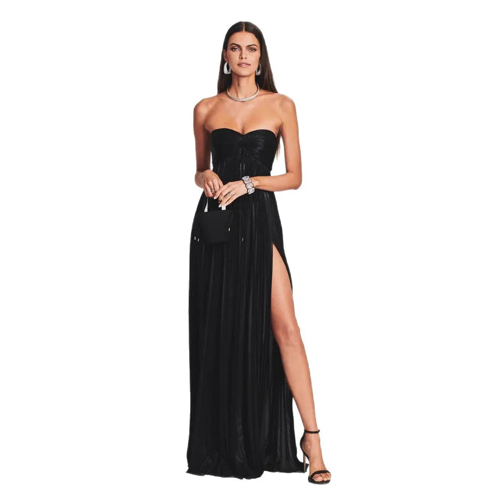Robe bustier chic dorée brillante