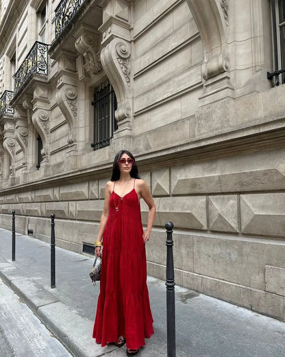 Robe longue marron chic a bretelles