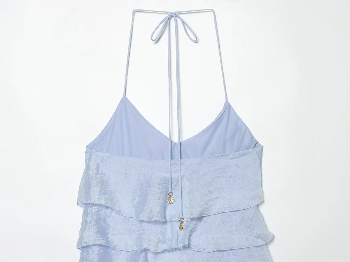 Robe à volants dos nu bleue