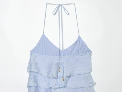 Robe à volants dos nu bleue
