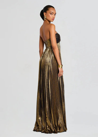 Robe bustier chic dorée brillante
