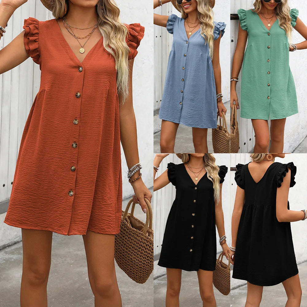 Robe à volants boutonnée simple