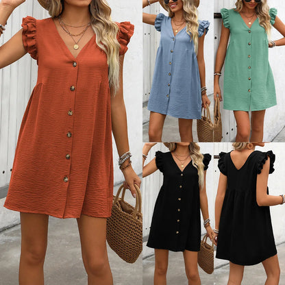 Robe à volants boutonnée simple