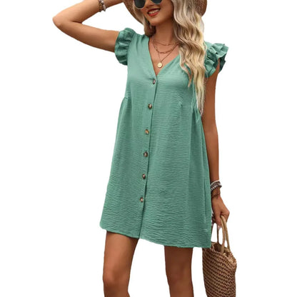 Robe à volants boutonnée simple