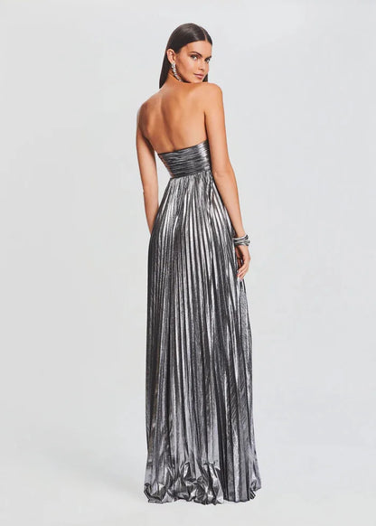 Robe bustier chic argentée pour témoin de mariage