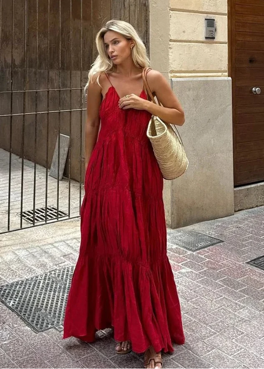 Robe longue rouge vin chic
