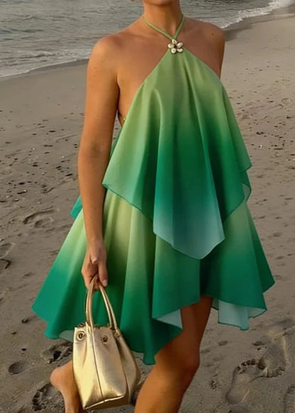 Robe courte chic verte à volants