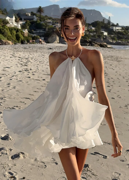 Robe courte blanche pour femme col cou et dos nu