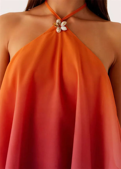 Robe courte chic rose dégradé à volants