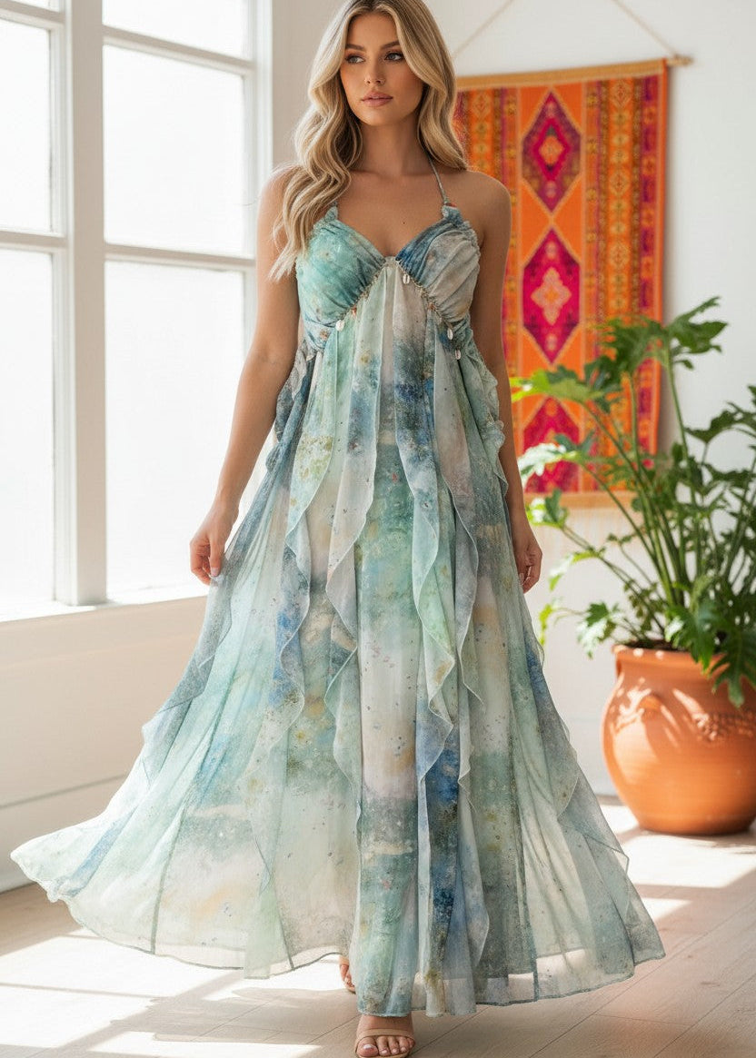 Robe longue chic une invitée de mariage élégante en été