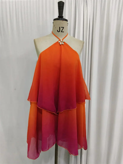 Robe courte chic rose dégradé à volants
