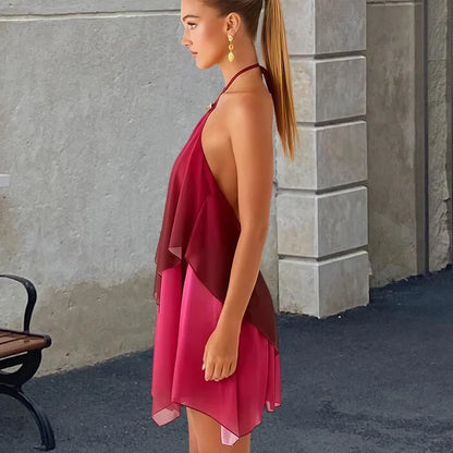 Robe courte chic rose dégradé à volants