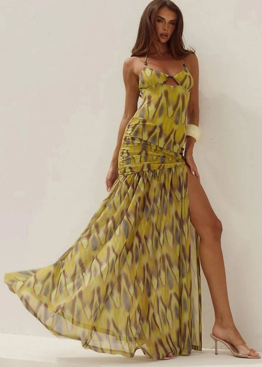 Robe bohème chic verte citron