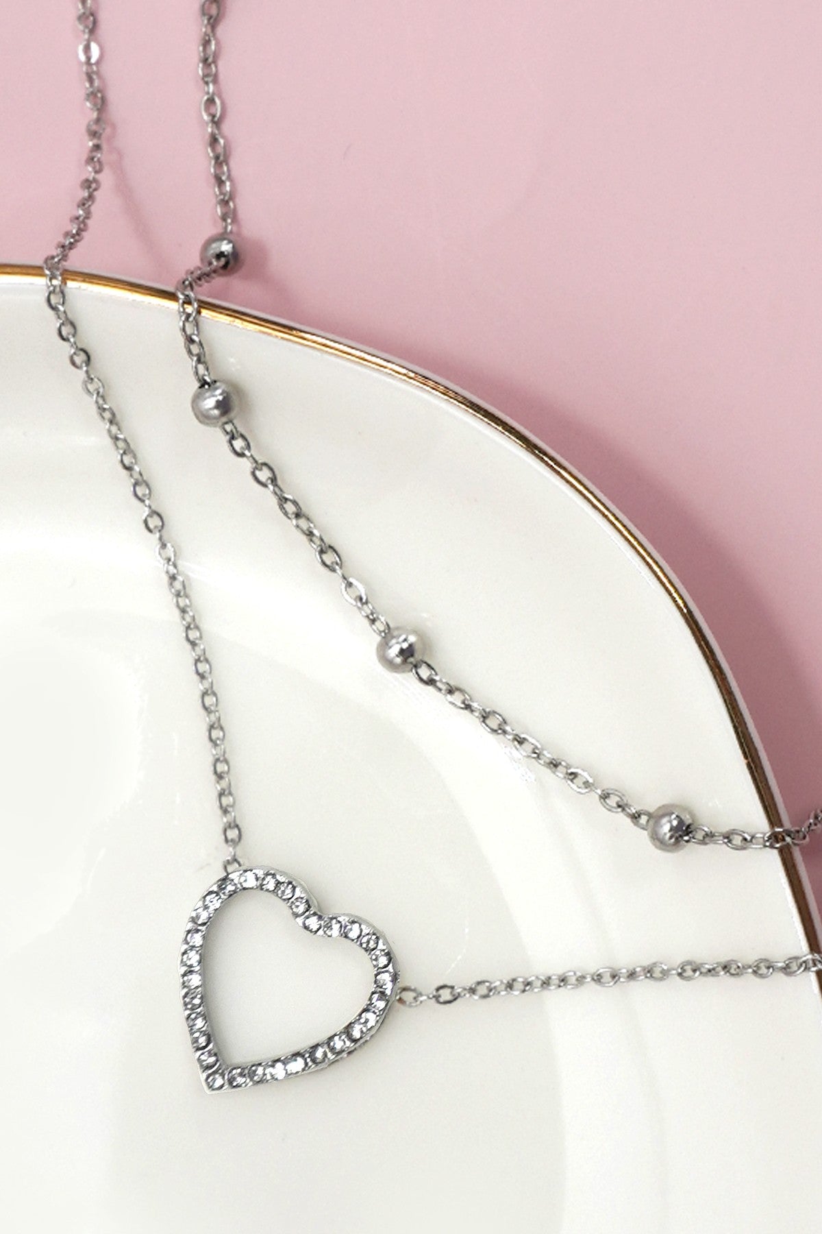 Silver Plated S.S. Heart Pendant Layered Necklace