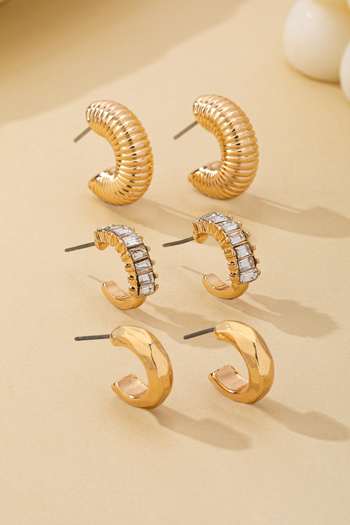 Textured Hoop Earring Set Gold