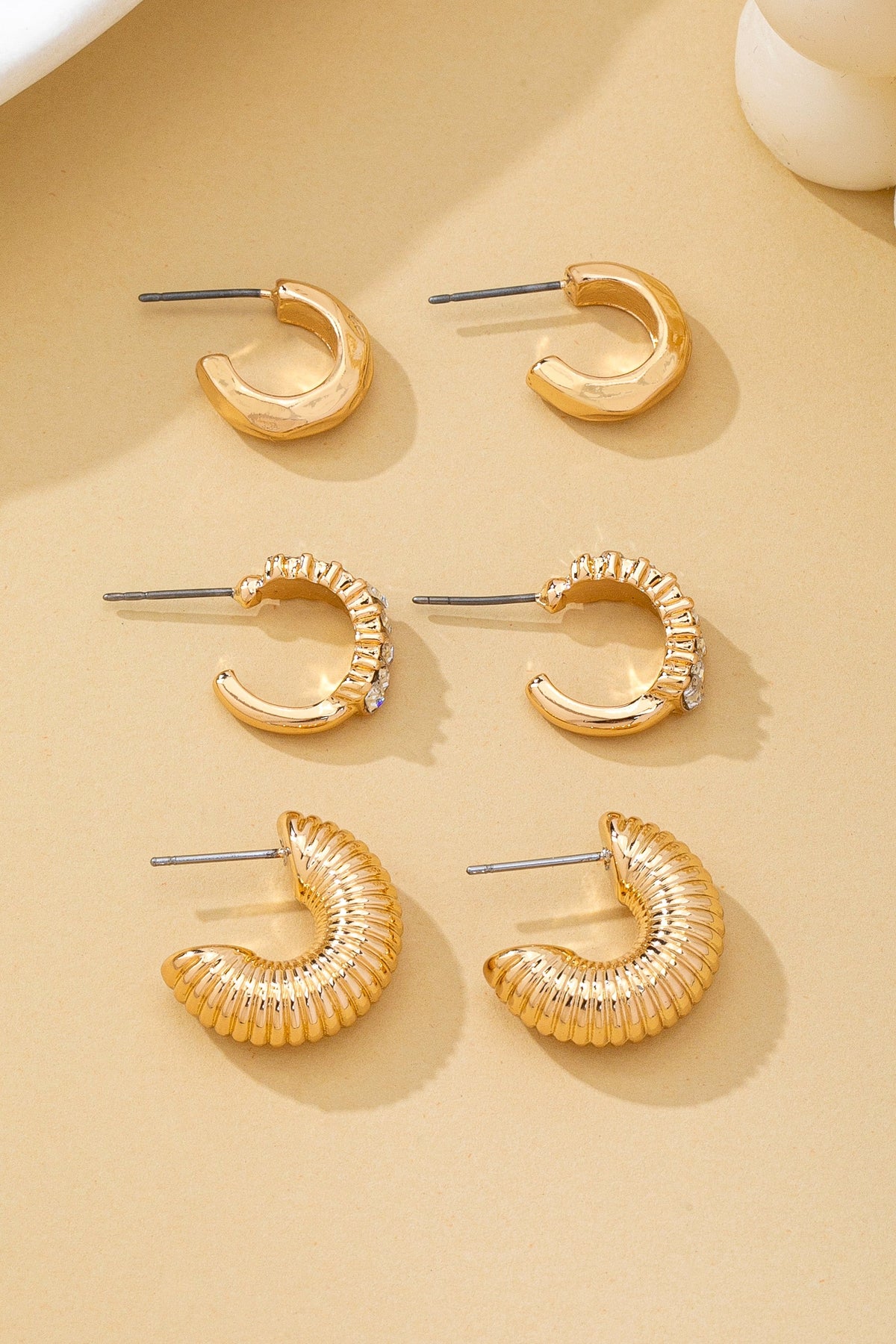 Textured Hoop Earring Set Gold