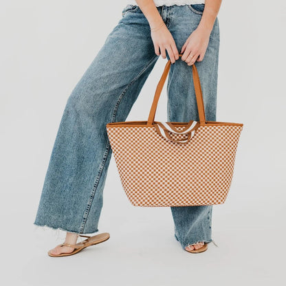 Tiffany Woven Organizer Tote Bag Checker Brown