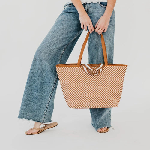 Tiffany Woven Organizer Tote Bag Checker Brown