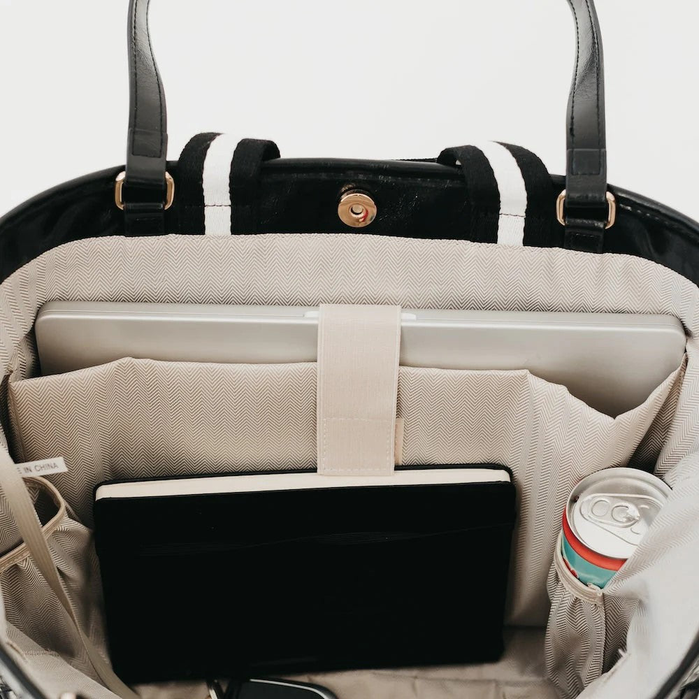 Tiffany Woven Organizer Tote Bag Checker Black
