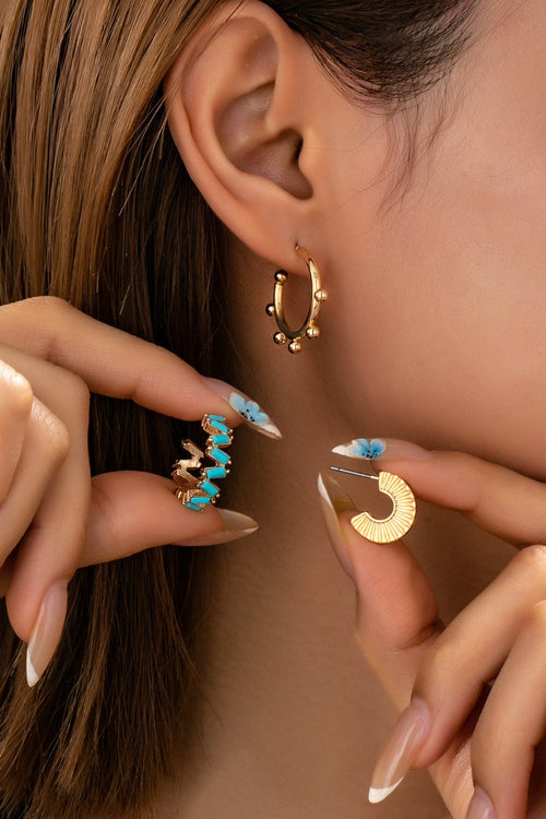 Turquoise Enamel Hoop Trio Earring Set