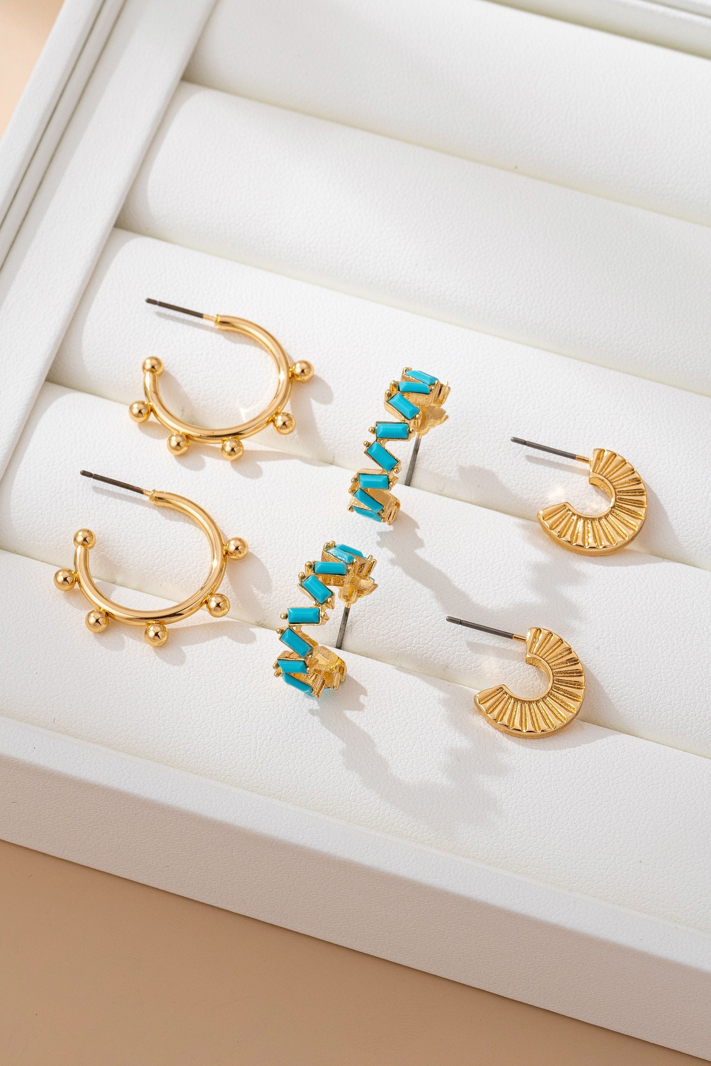 Turquoise Enamel Hoop Trio Earring Set