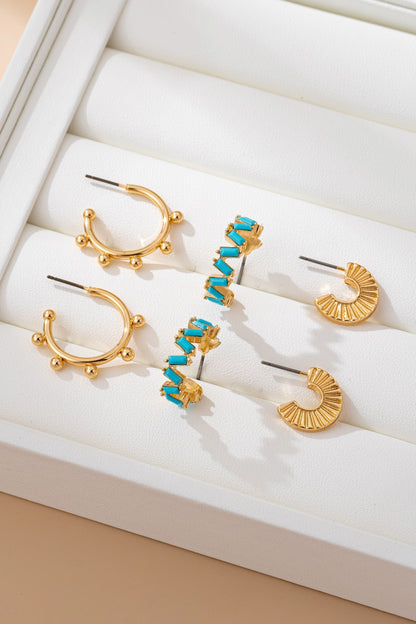Turquoise Enamel Hoop Trio Earring Set
