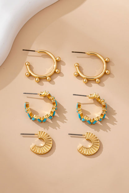Turquoise Enamel Hoop Trio Earring Set