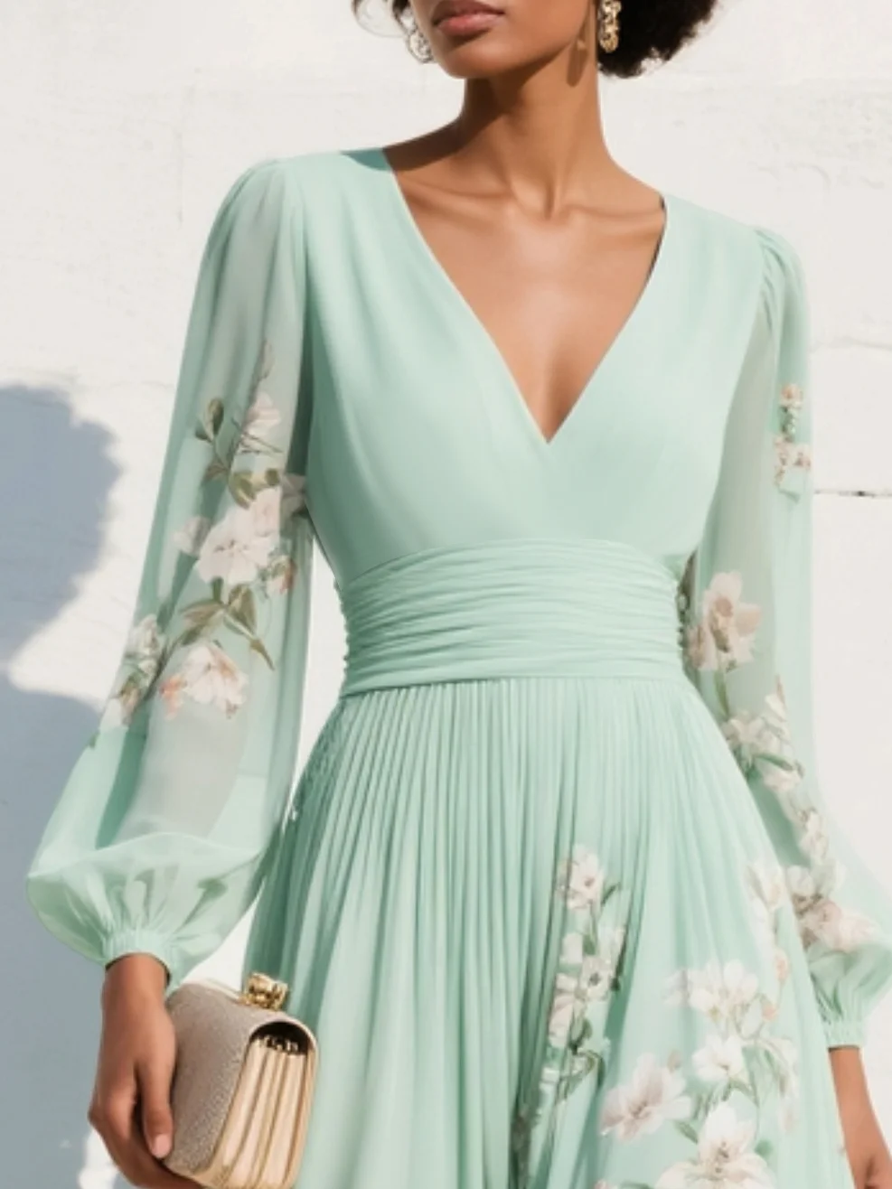 Maribel - Soft-Touch V-Neck Pleated Dress