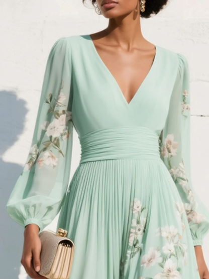 Maribel - Soft-Touch V-Neck Pleated Dress