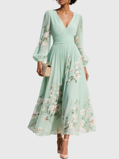 Maribel - Soft-Touch V-Neck Pleated Dress