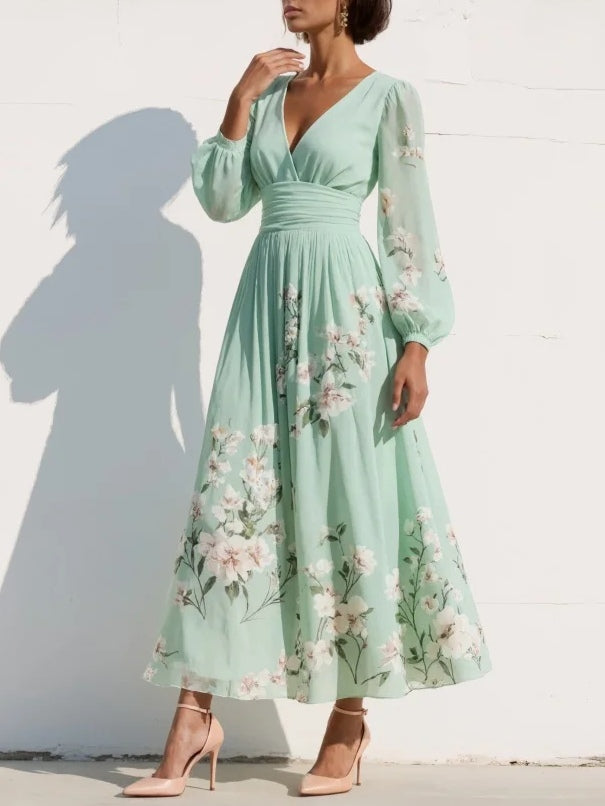 Maribel - Soft-Touch V-Neck Pleated Dress