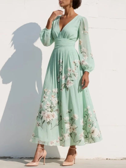 Maribel - Soft-Touch V-Neck Pleated Dress