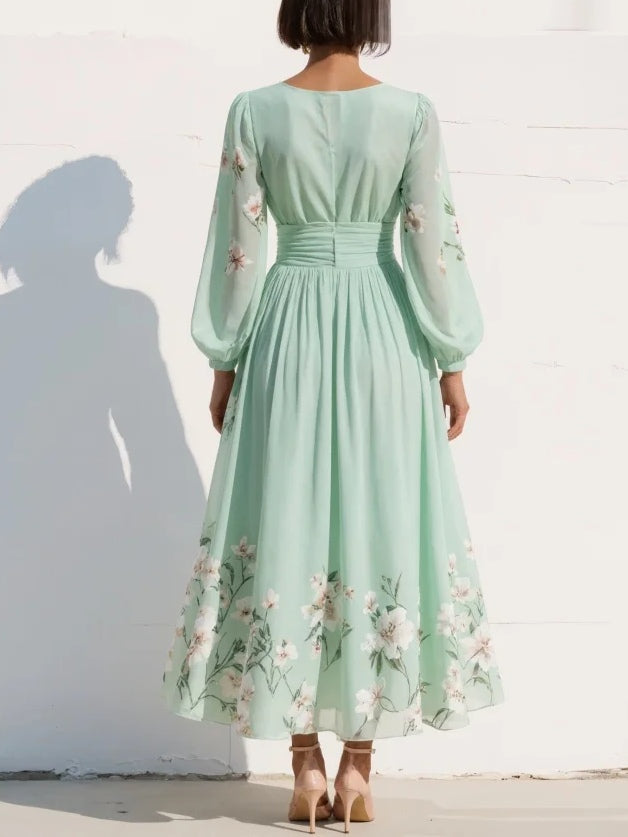 Maribel - Soft-Touch V-Neck Pleated Dress
