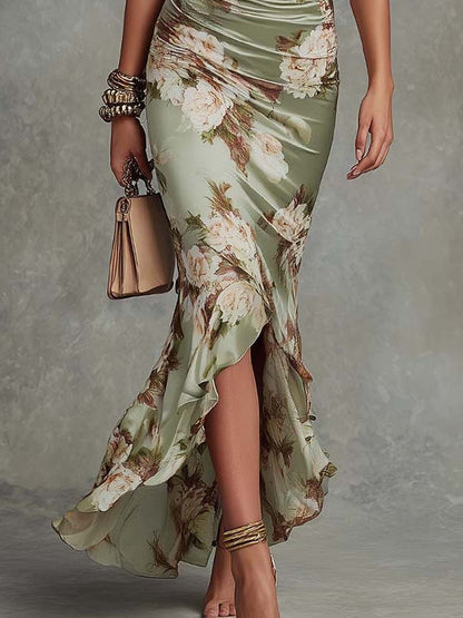 Osyra - Silky V-Neck Floral Dress