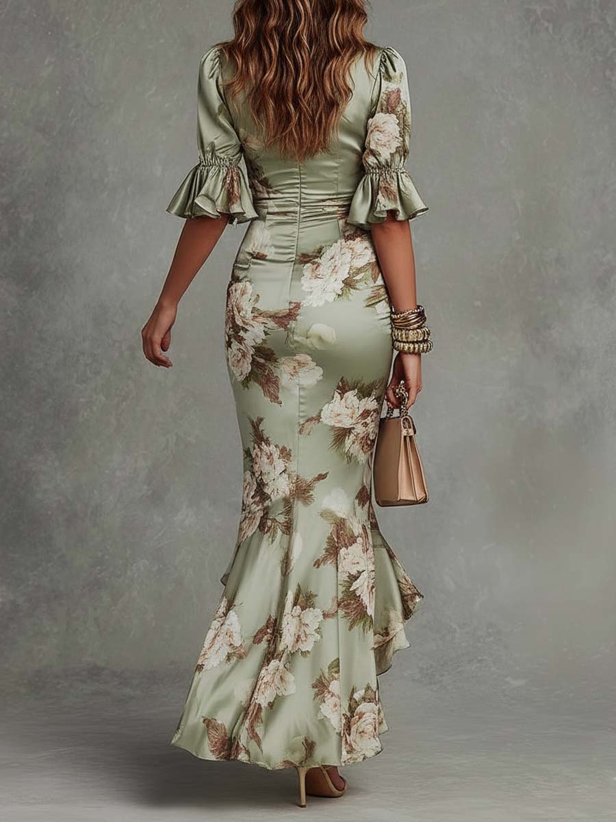 Osyra - Silky V-Neck Floral Dress