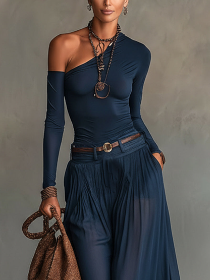 Ensley - Elegant One-Shoulder Top and Skirt Set