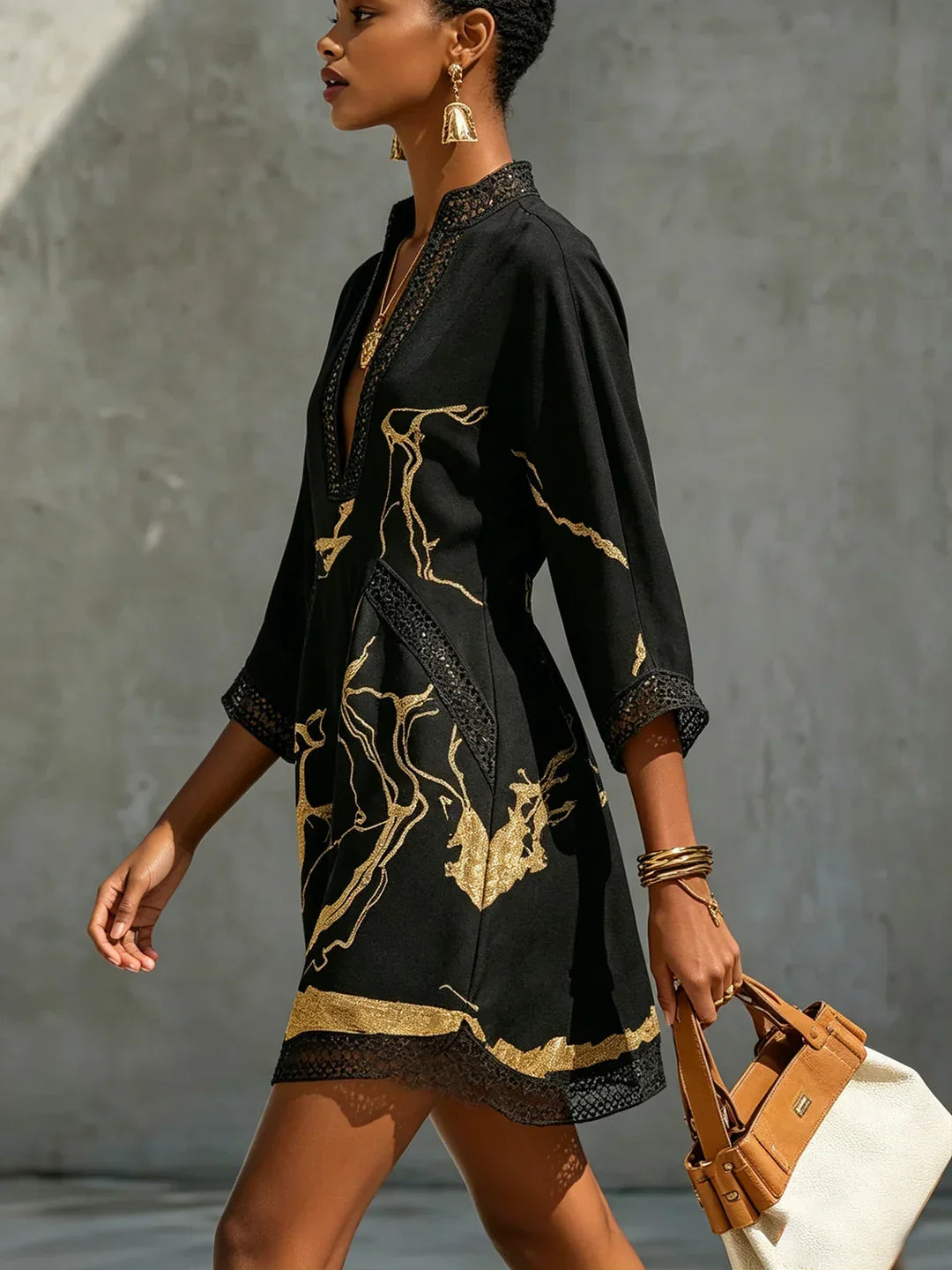 Emmerly - Luxe Marble-Print A-Line Dress